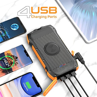 20000mAh Power Bank, Solar Powered Portable Charger with Wireless Charging, USB-C Power Delivery Port, QC 3.0 Port, 5V/3A USB Ports, IP66 Protection and LED